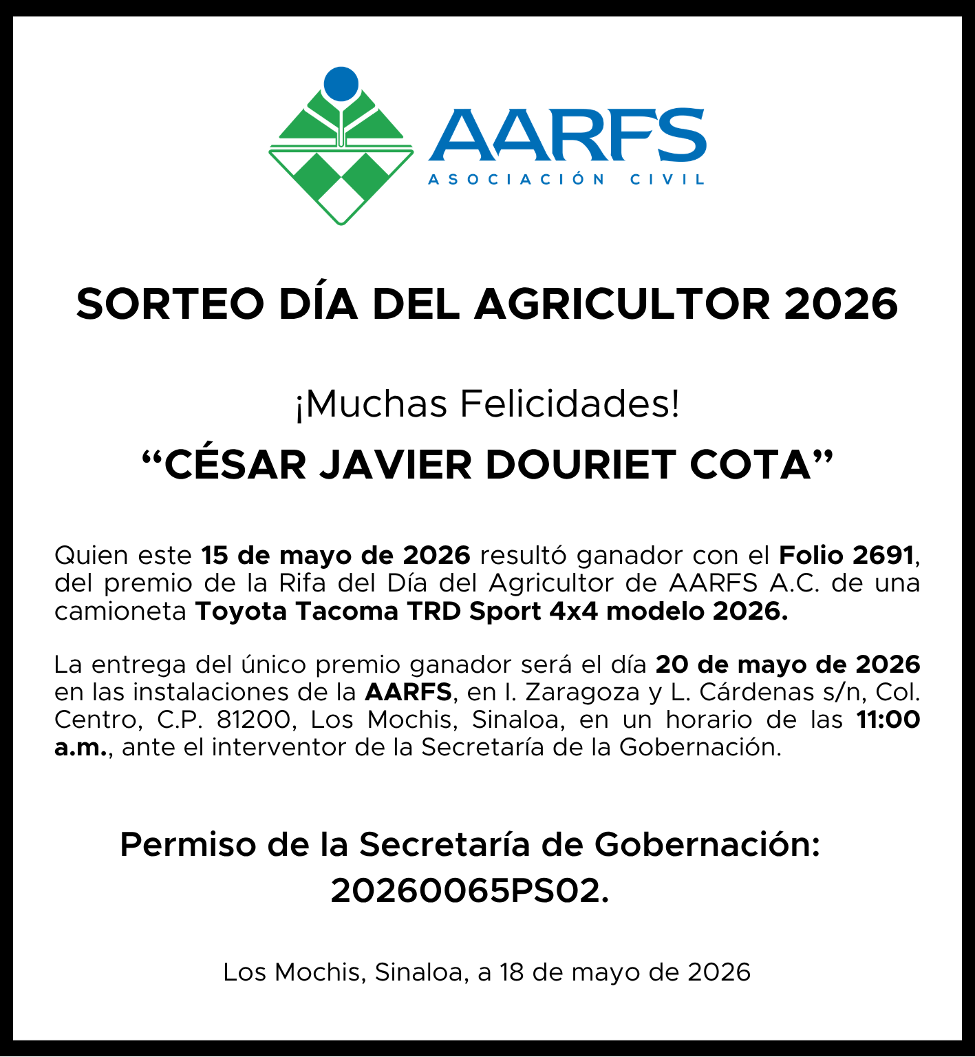 PUBLICACIN GANADOR DE LA RIFA EL DEBATE
